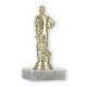 Pokal Kunststofffigur Cricketspieler gold auf weißem Marmorsockel 13,8cm