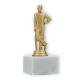 Trophy plastic figure cricketer gold metallic on white marble base 15.8cm
