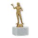 Pokal Kunststofffigur Dartspielerin goldmetallic auf weißem Marmorsockel 16,7cm