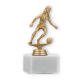 Pokal Kunststofffigur Fußball Damen goldmetallic auf weißem Marmorsockel 15,4cm
