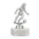 Pokal Kunststofffigur Fußball Damen silbermetallic auf weißem Marmorsockel 14,4cm