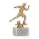 Pokal Kunststofffigur Mädchenfußballerin goldmetallic auf weißem Marmorsockel 16,5cm