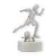 Trophy plastic figure girl footballer silver metallic on white marble base 15,5cm