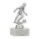Trophy plastic figure soccer men silver metallic on white marble base 14.2cm