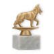 Trophy plastic figure shepherd dog gold metallic on white marble base 13,5cm
