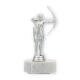 Trophy plastik figür okçu beyaz mermer kaide üzerinde gümüş metalik 17,5cm