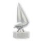 Troféu figura plástica de barco à vela prata metálica sobre base de mármore branco 18,0cm