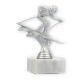 Trophy plastic figure ski downhill silver metallic on white marble base 14,6cm