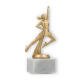 Troféu figura de plástico dançando ouro metálico sobre base de mármore branco 18,9cm