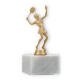 Trophy plastic figure tennis player gold metallic on white marble base 14,6cm