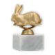 Pokal Kunststofffigur Hase goldmetallic auf weißem Marmorsockel 12,2cm