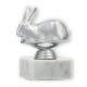 Pokal Kunststofffigur Hase silbermetallic auf weißem Marmorsockel 11,2cm