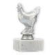 Pokal Kunststofffigur Huhn silbermetallic auf weißem Marmorsockel 12,8cm