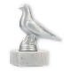 Trophy plastic figure dove silver metallic on white marble base 12.8cm