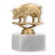 Pokal Kunststofffigur Schwein goldmetallic auf weißem Marmorsockel 11,6cm