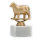 Trophy plastic figure sheep gold metallic on white marble base 12.8cm