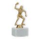 Pokal Kunststofffigur Tischtennisspielerin goldmetallic auf weißem Marmorsockel 16,8cm