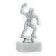 Pokal Kunststofffigur Tischtennisspielerin silbermetallic auf weißem Marmorsockel 15,8cm