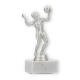Pokal Kunststofffigur Volleyballspielerin silbermetallic auf weißem Marmorsockel 16,1cm