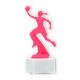 Troféu figura de basquetebol de plástico rosa sobre base de mármore branco 18,5cm