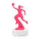 Troféu figura de basquetebol de plástico rosa sobre base de mármore branco 17,5cm