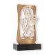 Troféu figura Zamak Armação de jogo de cartas dourada e branca sobre base de madeira preta 23,5cm