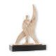Troféu figura Zamak Chama Badminton dourado e branco sobre base de madeira preta 26,7cm