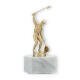 Troféu figura metálica pescando ouro metálico sobre base de mármore branco 16,2cm