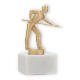 Troféu figura metálica de bilhar jogador de troféu metálico dourado sobre base de mármore branco 14,2cm