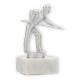Trophy metal figure billiards player silver metallic on white marble base 13.2cm