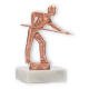 Troféu figura metálica de bilhar jogador de bilhar bronze sobre base de mármore branco 12,2cm