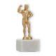 Trofeo figura metálica culturista dorado metálico sobre base de mármol blanco 16,4cm