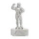 Trophy metal figure bodybuilder silver metallic on white marble base 15.4cm
