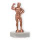Troféu figura metálica de bronze bodybuilder sobre base de mármore branco 14,4cm