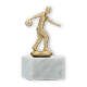 Coppa in metallo con figura di uomo che gioca a bowling in oro metallizzato su base di marmo bianco 13,3 cm