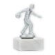 Coppa in metallo con figura di uomo che gioca a bowling, argento metallizzato, su base di marmo bianco 12,3 cm