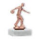 Coppa in metallo con figura di uomo che gioca a bowling in bronzo su base di marmo bianco 11,3 cm