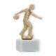 Coppa in metallo con figura di uomo che gioca a bowling oro metallizzato su base di marmo bianco 16,9 cm