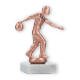 Coppa in metallo con figura di uomo che gioca a bowling in bronzo su base di marmo bianco 14,9 cm