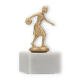Coppa in metallo con figure di donne che giocano a bowling in oro metallizzato su base di marmo bianco 13,3 cm
