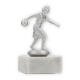 Coppa in metallo con figure di donne che giocano a bowling argento metallizzato su base di marmo bianco 12,3 cm