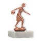 Coppa in metallo con figura di donna che gioca a bowling in bronzo su base di marmo bianco 11,3 cm