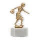 Pokal Metallfigur Bowling Damen goldmetallic auf weißem Marmorsockel 16,5cm