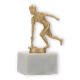 Trophy metal figure curling stone ladies gold metallic on white marble base 13.4cm