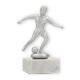 Trophy metal figure soccer men silver metallic on white marble base 14.6cm