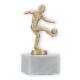 Troféu figura metálica de futebolista de futebol dourado sobre base de mármore branco 14,3cm