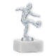 Troféu figura metálica futebolista prata metálica sobre base de mármore branco 13,3cm
