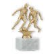 Trofeo figura de metal duelo dorado metálico sobre base de mármol blanco 15,6cm