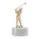 Pokal Metallfigur Golf Damen goldmetallic auf weißem Marmorsockel 16,5cm