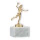Beker metalen beeldje handbal vrouw goud metallic op wit marmeren voet 13,1cm